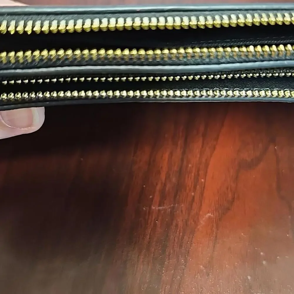 COACH Black Pebble Leather Double Zip Wristlet - Picture 4 of 7